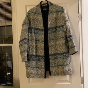 Blue and white tweed duster